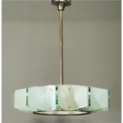 FONTANA ARTE clear and frosted glass chandelier, c. 1950, with ten radiating shades mounted on a...