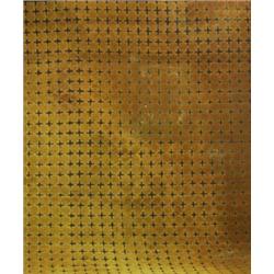 EDWARD FIELDS wool rug, c. 1968, with cross pattern in umber on a gold ground, tufted border. Min...