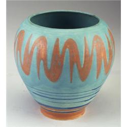 Fine MAIJA GROTELL porcelain bulbous vessel with wax-resist organic decoration in brown over an a...
