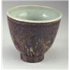 Image 1 : MAIJA GROTELL stoneware footed bowl with sheer flowing umber luster glaze to the exterior with wh...
