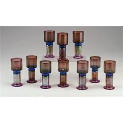 KAJ FRANCK for NUUTAJARVI NOTSJO (Finnish, 1911-1989) set of ten glass goblets, each with a cylin...