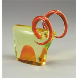 CENEDESE sommerso buffalo figure of yellow glass with orange interior bubble and horns. Minor abr...
