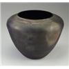Image 1 : Large CENEDESE bulbous vessel of black glass with scavo exterior with subtle gold foil patches. E...