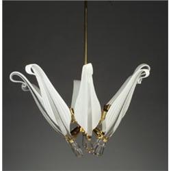 Fine and large Murano glass floriform chandelier with brass frame, eight sockets and eight petal-...
