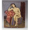 Image 1 : EMLEN POPE ETTING (American, 1905-1992) oil on cardboard of nude in interior with floral chair an...