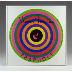 Poster for VERNER PANTON exhibition at the Trapholt Museum, Denmark, 1998, depicting one of his m...