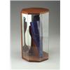 Image 1 : MAXIA VIENA Tattinger champagne bottle, enameled on purple ground, in glass display case (crack t...