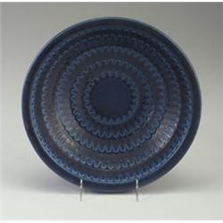 WILHELM KAGE for GUSTAVSBERG bowl impressed with rows of petals under a blue and amber mottled ma...