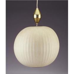 GEORGE NELSON for HOWARD MILLER spherical Bubble hanging fixture of parchment stretched over a wi...