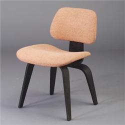 CHARLES EAMES for HERMAN MILLER DCW with black bentwood frame and fabric upholstered seat and bac...