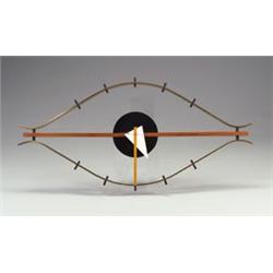 GEORGE NELSON for HOWARD MILLER rare  Eye Clock,  wall-mounted with two brushed brass  lids , bla...