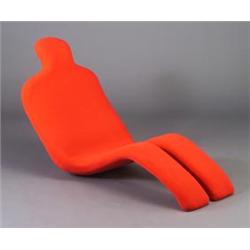 OLIVIER MOURGUE for ARCONAS Bouloum chair with red stretched knit upholstery. Arconas label dated...