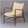 Image 1 : FINN JUHL Easy Chair No. 45 with teak fabric upholstered in off-white fabric. 32 1/2" x 26 3/4" x...