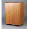 Image 1 : Danish walnut veneer desk cabinet with two doors enclosing shelves, cubby holes, a drawer and pul...