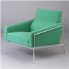 Image 1 : ARNE JACOBSEN for FRITZ HANSEN armchair with lime green upholstery on a tubular chrome frame. FRI...