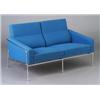 Image 1 : ARNE JACOBSEN for FRITZ HANSEN sofa with turquoise upholstery on bright chrome tubular base. FRIT...