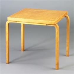 ALVAR AALTO for ARTEK square side table with birch top and molded birch legs. Stampled AALTO DESI...