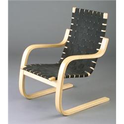 ALVAR AALTO for ARTEK molded birch armchair with black webbed seat. Unmarked. 34  x 23 3/4  x 26...