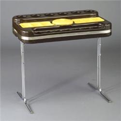 Italian cast plastic and chrome bar in brown and yellow plastic with fitted top and covered ice b...