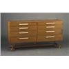 Image 1 : Rare EDWARD WORMLEY for DUNBAR walnut veneer eight-drawer chest  (no. 5331) with plexiglass pulls