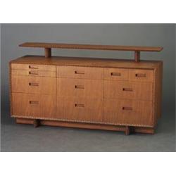 FRANK LLOYD WRIGHT for HENREDON buffet in Taliesen design with five short drawers over three long...