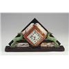 Image 1 : Art Deco mantle clock with onyx, red and white marble pendiment flanked by verdigris bronze gazel...