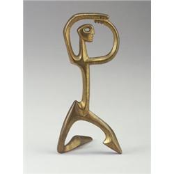 FREDERICK WEINBERG cast brass stylized dancing figure. Original patina. Stamped copyright F.W....