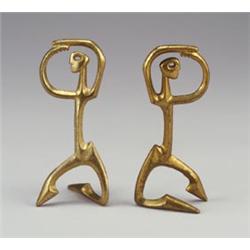 Pair of FREDERICK WEINBERG cast brass stylized dancing figures. Original patina. Each stamped c...