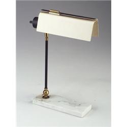 LIGHTOLIER swing arm desk lamp with marble base and black enemeled shaft and two-part black and w...