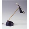 Image 1 : Early and rare LAUREL desk lamp with conical brass and enameled metal shade on a weighted black e...