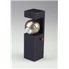 Image 1 : ARREDOLUCE desk lamp with rectangular enameled metal base, inset with spherical brushed chrome fi...
