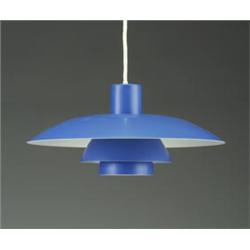 POUL HENNINGSON "PH" hanging lamp, enameled medium blue, complete with fixtures in the original b...