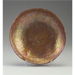 Massive BEATRICE WOOD centerbowl with asymmetrical rim, covered in a fine copper, lavender, green...
