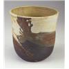 Image 1 : TOSHIKO TAKAEZU stoneware open vessel with dipped and poured chocolate brown, ivory and teal matt...