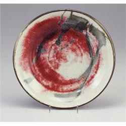 TOSHIKO TAKAEZU porcelain bowl, 1962, with interior sang-de-boeuf and teal glazes on white ground...