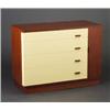 Image 1 : EUGENE SCHOEN chest of ribbon mahogany veneer and ivory enamel with four drawers. Good new finish...