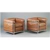 Image 1 : Pair of LE CORBUSIER chairs with brown leather upholstery on tubular chrome frame. (From the loun...