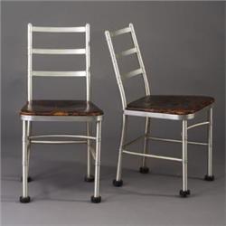 Pair of WARREN McARTHUR tubular aluminum side chairs with three horizontal slats to back and orig...