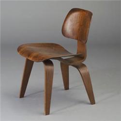 Early CHARLES EAMES for EVANS DCW with walnut finish. Overcoated. Evans label. 28 1/2" x 19" x 20...