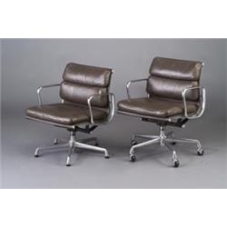 CHARLES EAMES for HERMAN MILLER pair of Soft Pad aluminum armchairs with swivel mounts, both with...