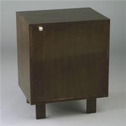 GEORGE NELSON for HERMAN MILLER dark walnut veneer cabinet with one door with brushed chrome pull...