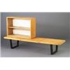 Image 1 : GEORGE NELSON for HERMAN MILLER blond-wood slatted bench on an ebonized base with a blond-wood ve...