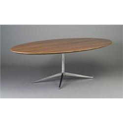 FLORENCE KNOLL for KNOLL oval dining/conference table with oval walnut veneer top on chrome pedes...