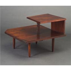 Rare and early GEORGE NAKASHIMA walnut corner table, 1954, with chip-corner square plank top and...