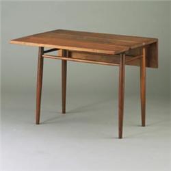 GEORGE NAKASHIMA walnut drop-leaf table with dowel stretchers on tapering dowel legs. Unmarked. E...