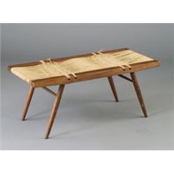 Rare and unusual GEORGE NAKASHIMA double bench, with paired grass seats modeled after the standar...