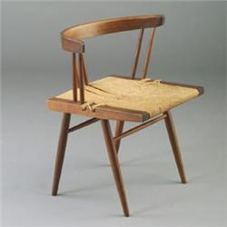 GEORGES NAKASHIMA walnut grass-seated dining chair. Original finish. Unmarked. 27 1/2" x 10" x 18...