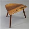 Image 1 : GEORGE NAKASHIMA three-legged stool, c. 1970, with triangular top with two free-edges on flaring...