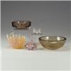 Image 1 : Five assorted glass pieces: two thick-walled bowls in smokey quartz, a free-form sommerso bowl in...