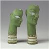 Image 1 : Two ceramic head-form vessels of a male and female, each with cut-out eyes and sgraffito design i...
